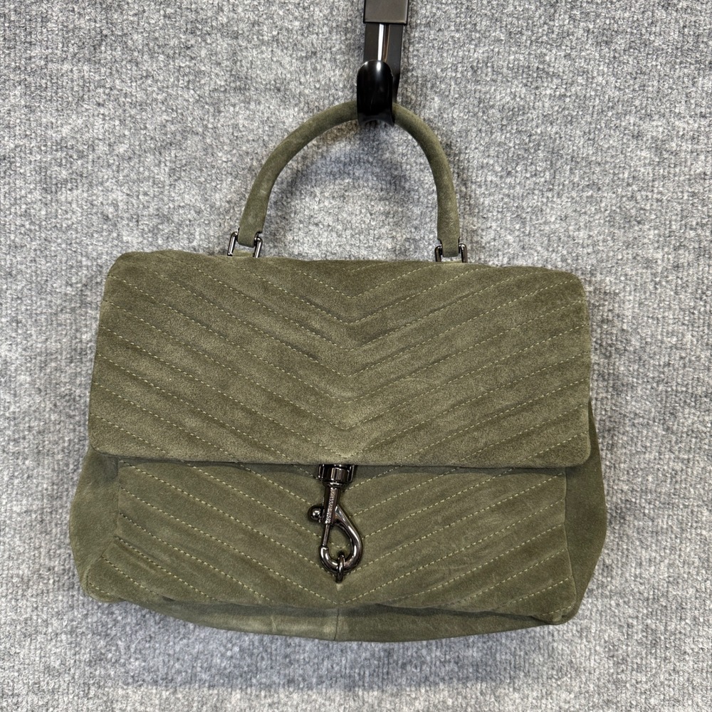 Rebecca Minkoff Edie Large Shoulder Bag Moss Suede Purse Luxury Quilted Magnetic